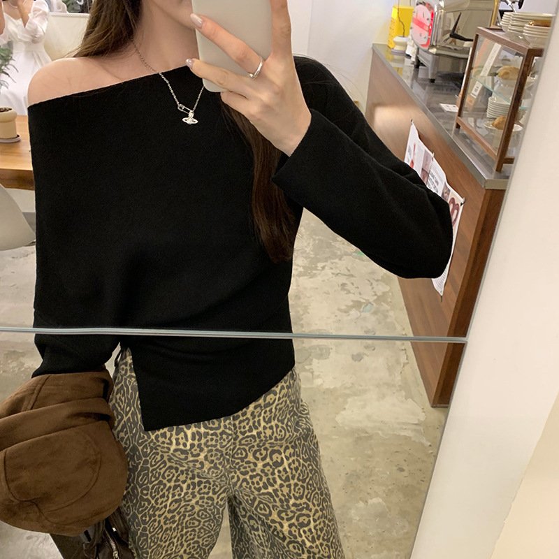 Off-shoulder Western Style Inner Wear Slim Knit Bottoming Shirt For Women - Image 5